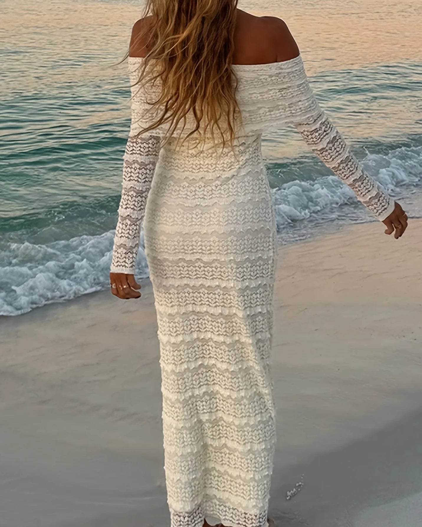 Maxi Kjole med Blonder | Off-Shoulder Design | Romantisk Stil Tøj og tilbehør > Beklædning > Kjoler > Sommerkjoler