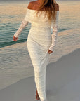 Maxi Kjole med Blonder | Off-Shoulder Design | Romantisk Stil Tøj og tilbehør > Beklædning > Kjoler > Sommerkjoler