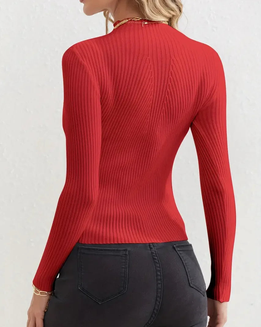 Ronavie - Casual Geribde Coltrui Sweater