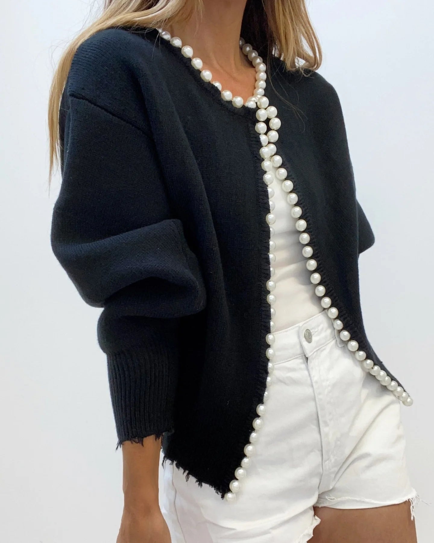 Cardigan Med Perledetaljer | Bomuldsblanding Elegant & Feminin Tøj Og Tilbehør > Beklædning