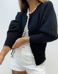 Cardigan Med Perledetaljer | Bomuldsblanding Elegant & Feminin Sort / Xs Tøj Og Tilbehør >