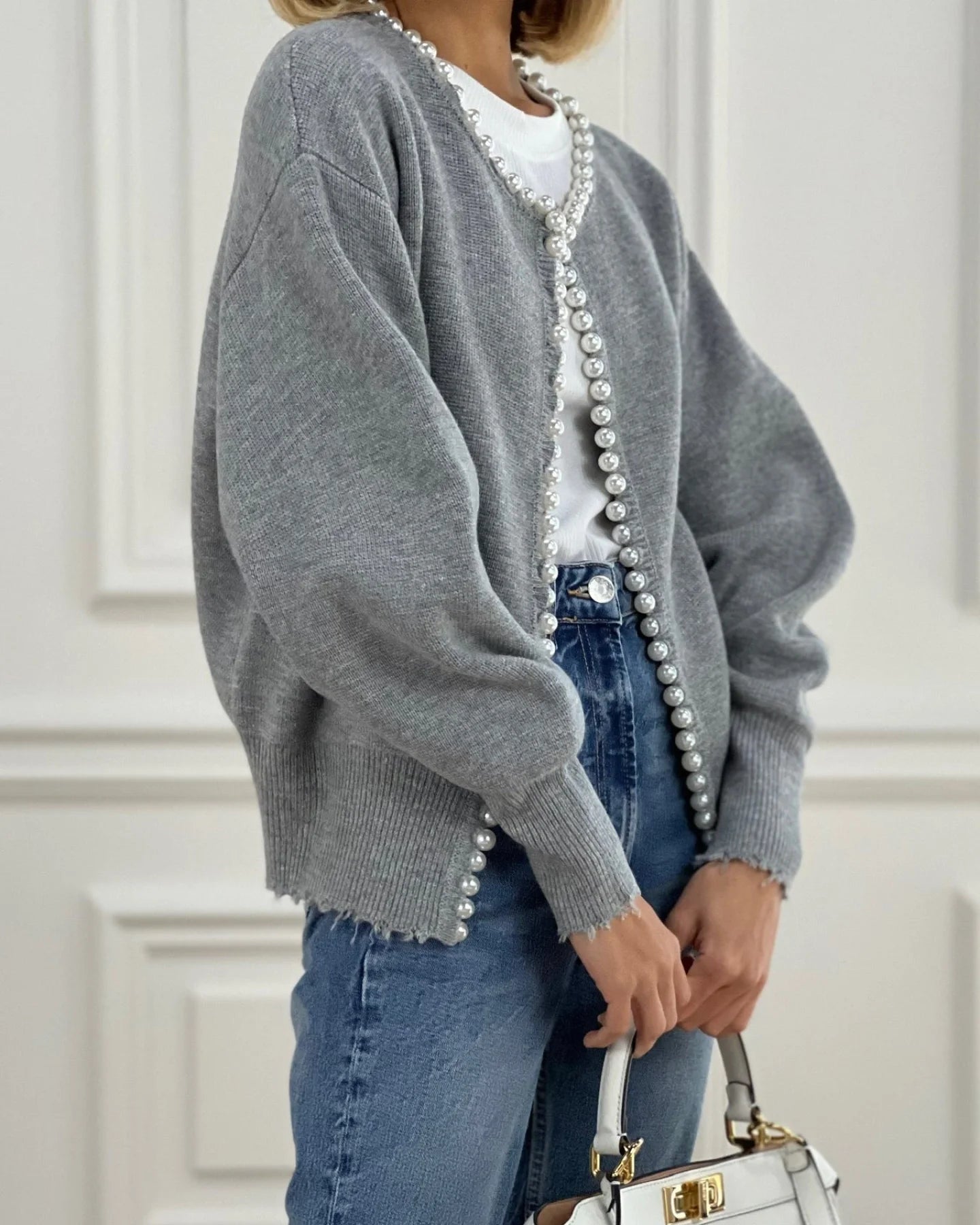Cardigan Med Perledetaljer | Bomuldsblanding Elegant & Feminin Tøj Og Tilbehør > Beklædning