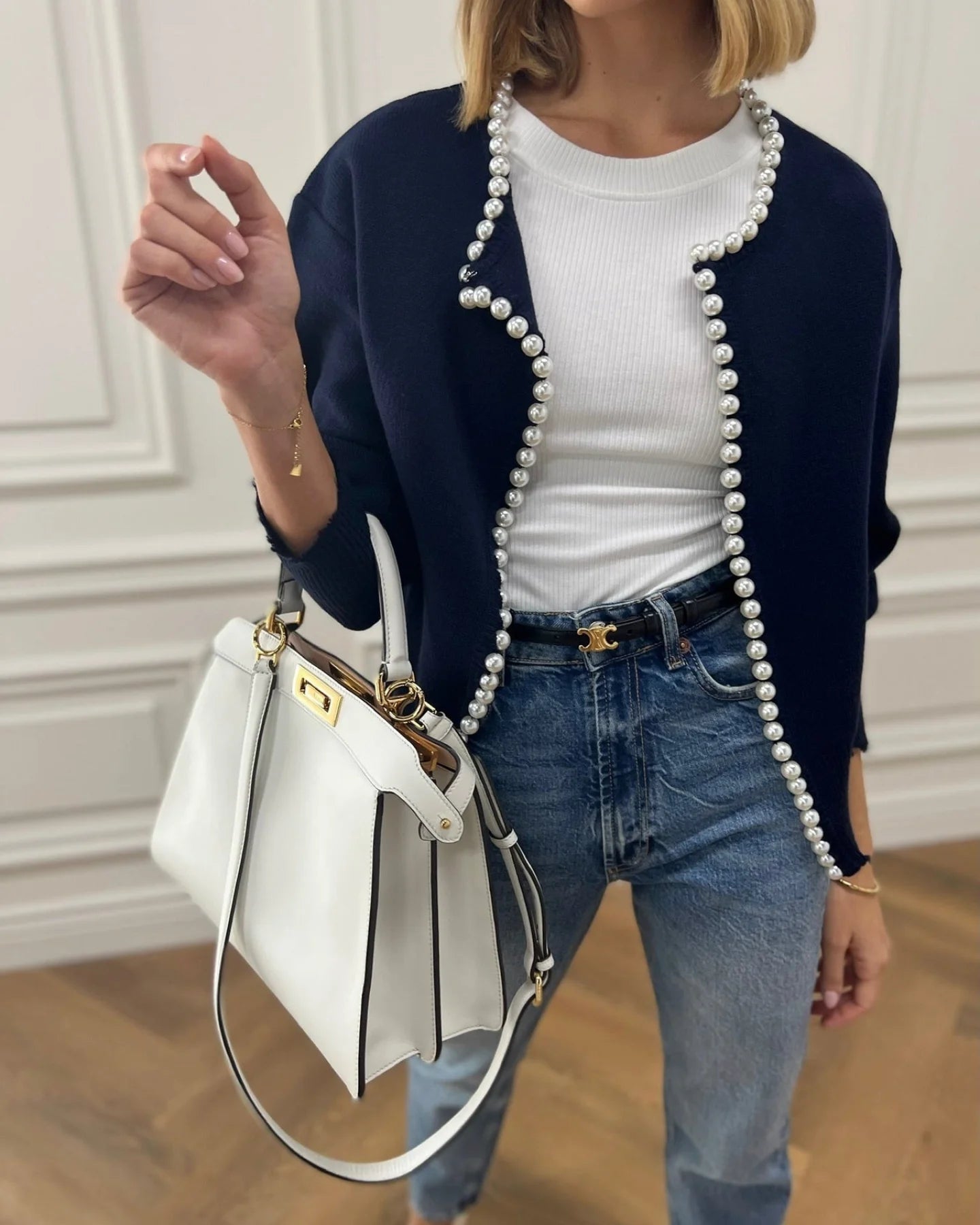 Cardigan Med Perledetaljer | Bomuldsblanding Elegant & Feminin Tøj Og Tilbehør > Beklædning