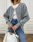 Cardigan Med Perledetaljer | Bomuldsblanding Elegant & Feminin Grå / Xs Tøj Og Tilbehør >