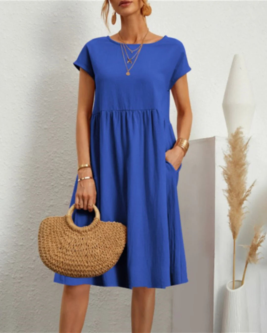 Sommer Casual Loose Dress | Åndbar bomuld | Hverdagsbrug Blå / S Tøj og Tilbehør > Beklædning > Kjoler > Casual Kjoler