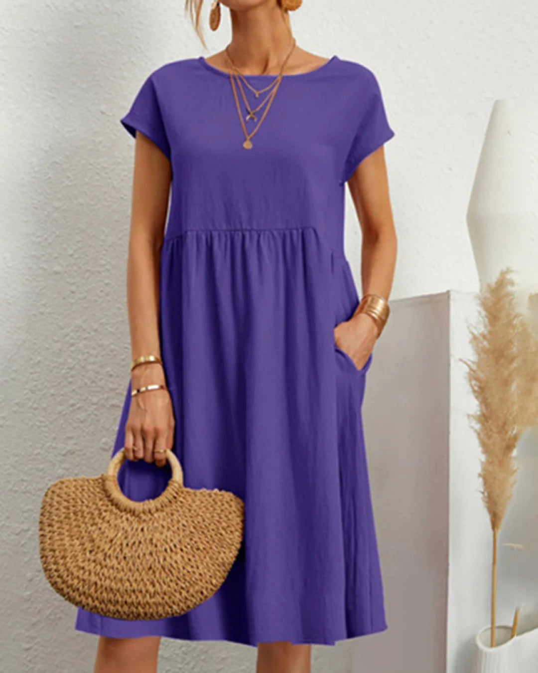Sommer Casual Loose Dress | Åndbar bomuld | Hverdagsbrug Lilla / S Tøj og Tilbehør > Beklædning > Kjoler > Casual Kjoler
