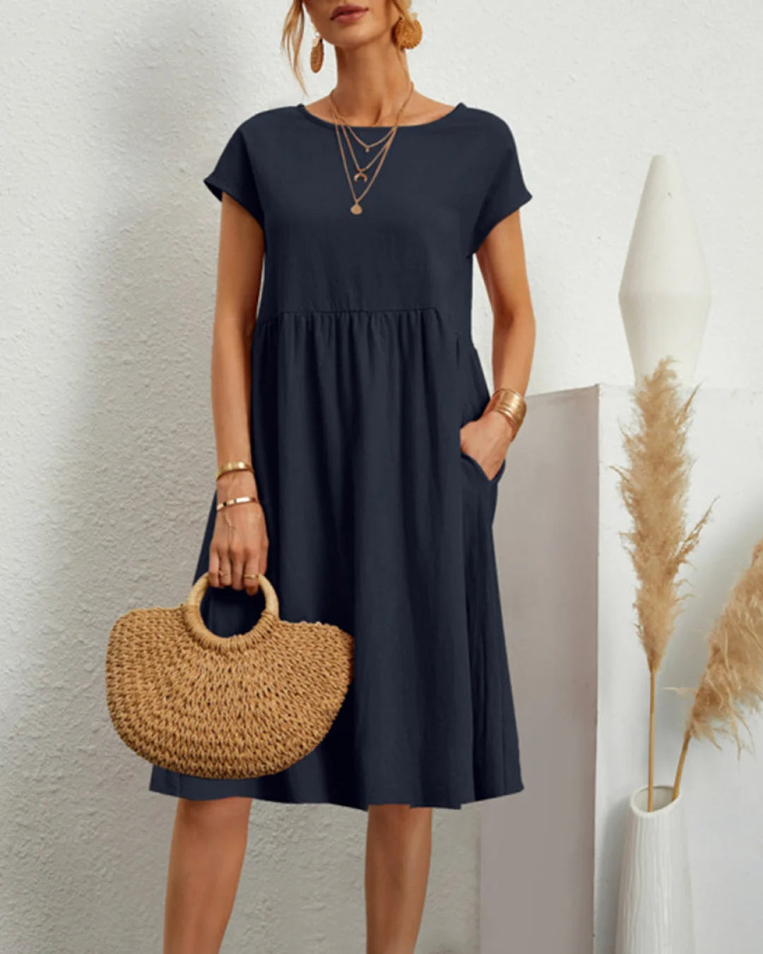 Sommer Casual Loose Dress | Åndbar bomuld | Hverdagsbrug Mørkeblå / S Tøj og Tilbehør > Beklædning > Kjoler > Casual